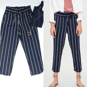 Zara TRF Collection Navy Pinstripe Paperba…